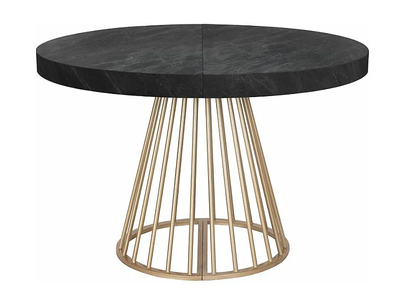 Table ronde extensible Soare Effet Marbre Noir pieds Or