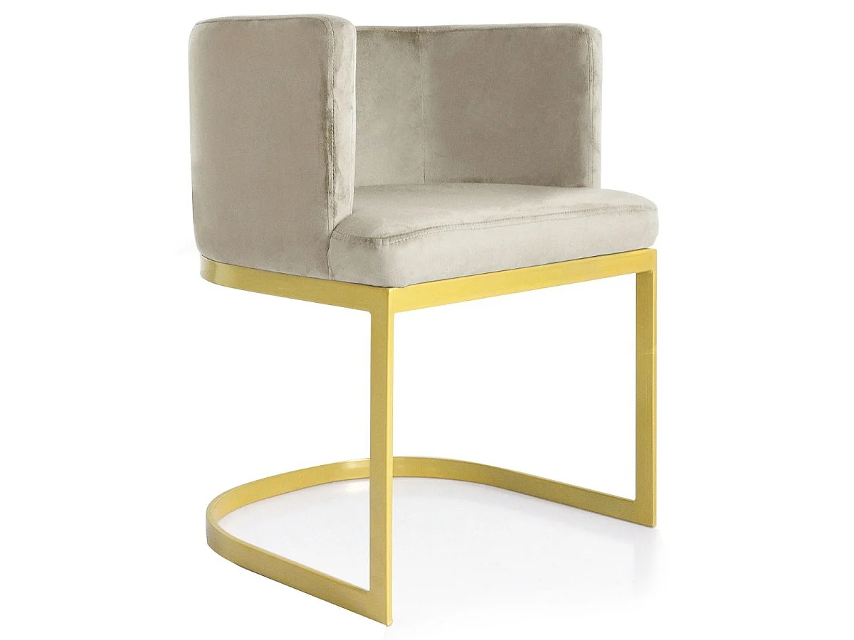 Chaise Design en Velours "Noemy" 75cm Taupe & Or