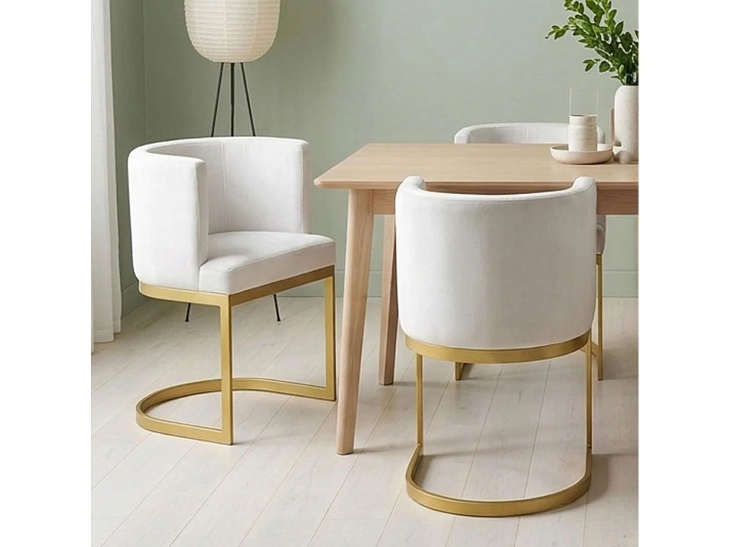 Chaise Design en Velours "Noemy" 75cm Blanc
