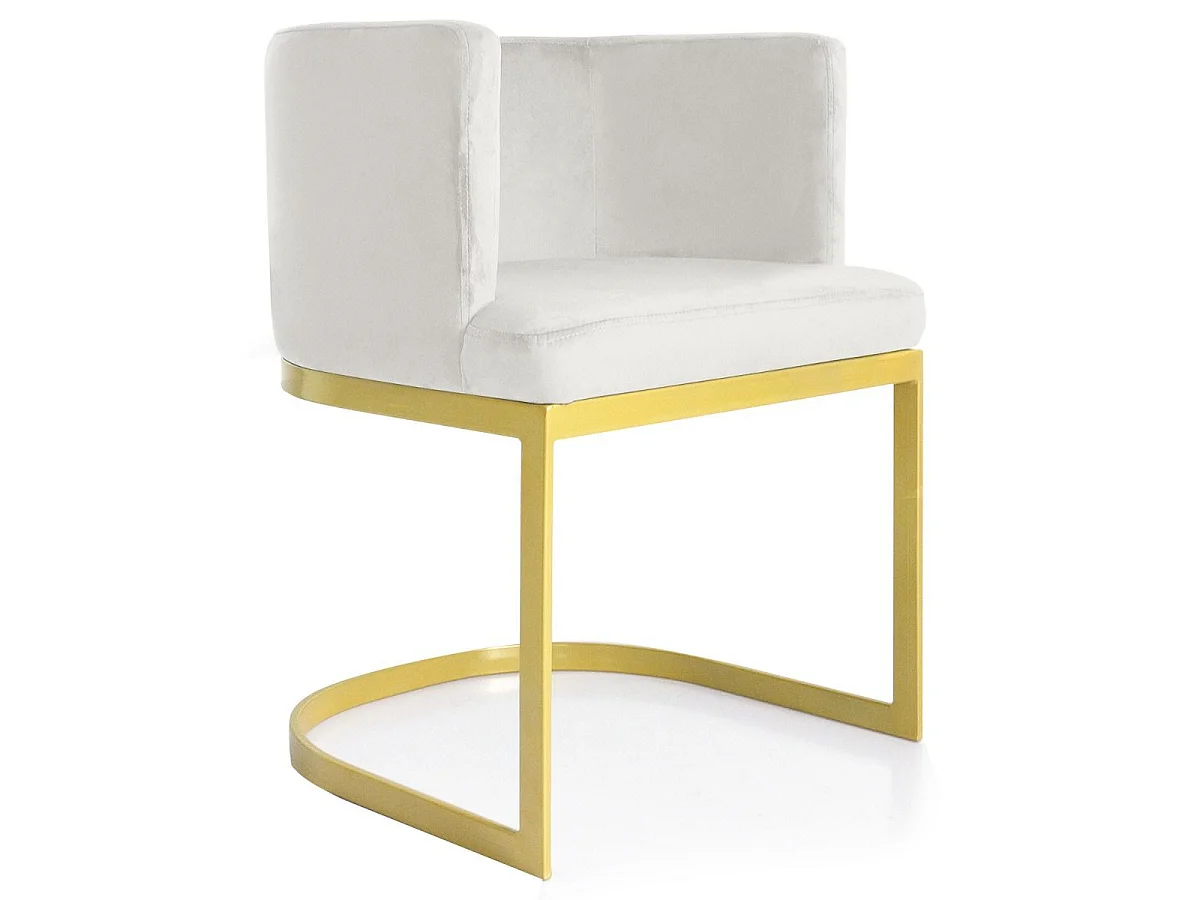 Chaise Design en Velours "Noemy" 75cm Blanc & Or