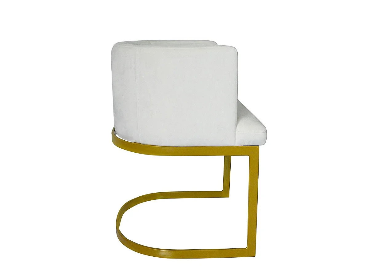 Chaise Design en Velours "Noemy" 75cm Blanc & Or