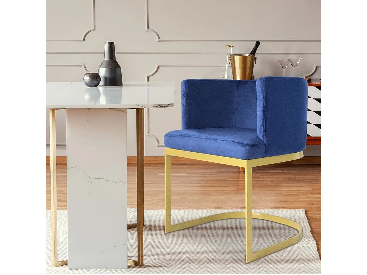 Chaise Design en Velours "Noemy" 75cm Bleu