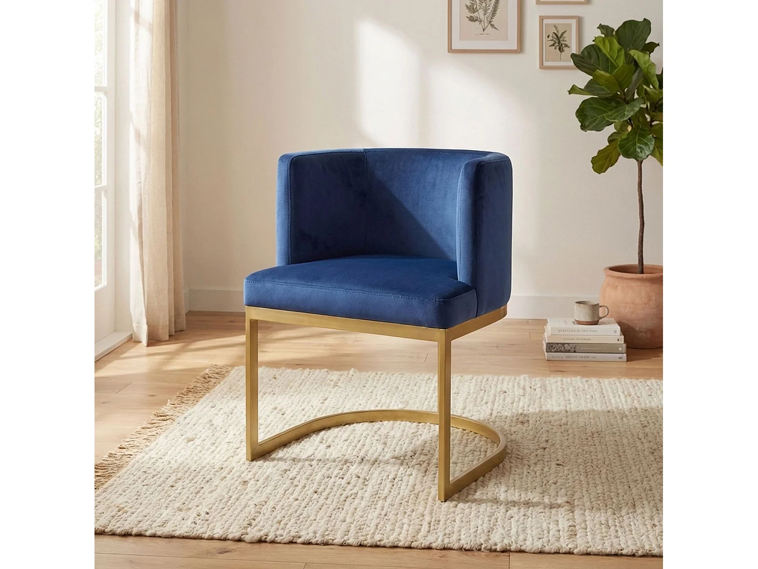 Chaise Design en Velours "Noemy" 75cm Bleu