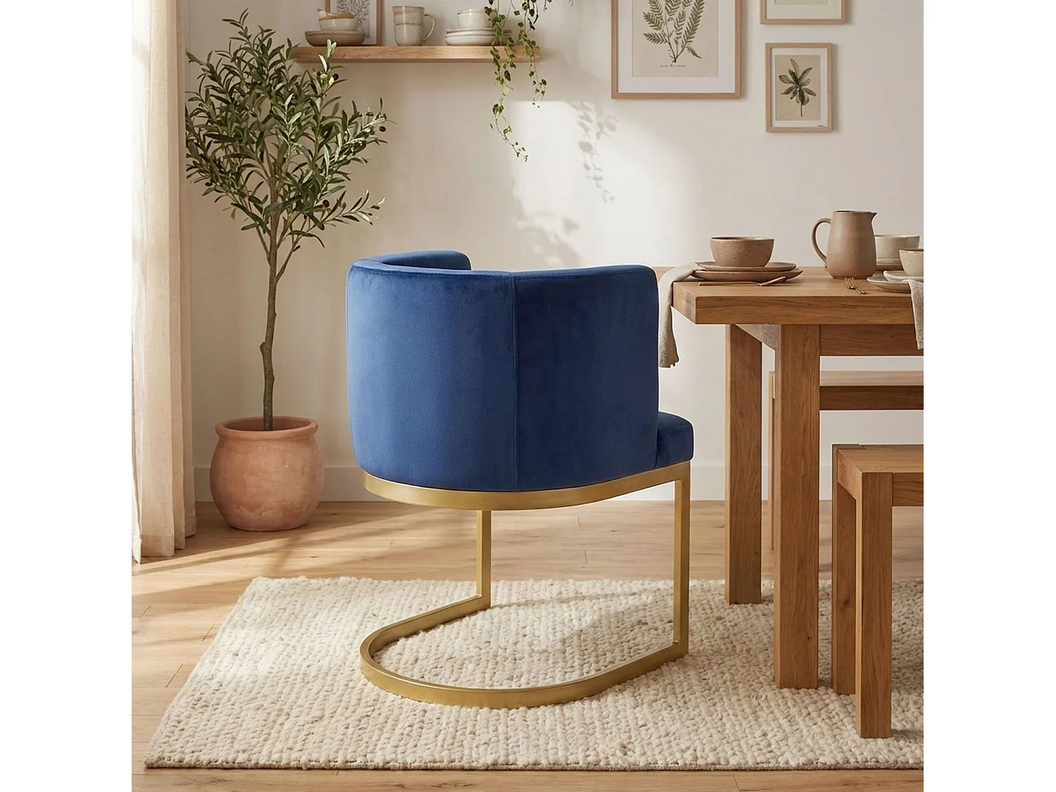 Chaise Design en Velours "Noemy" 75cm Bleu