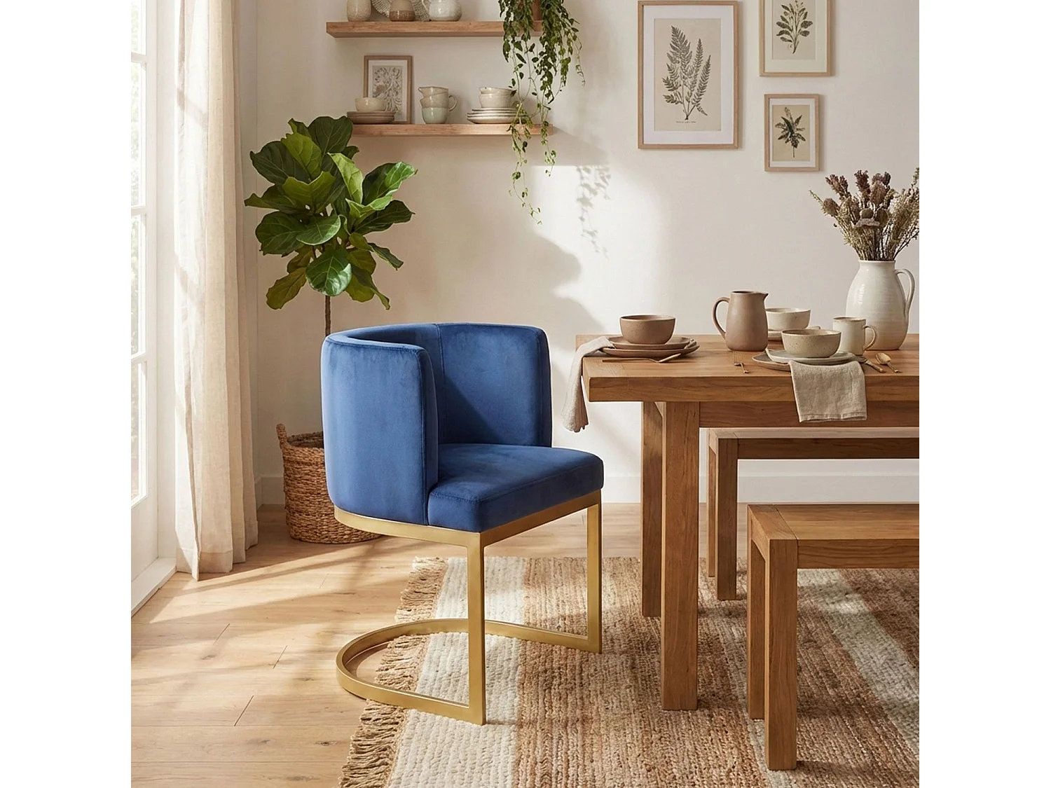 Chaise Design en Velours "Noemy" 75cm Bleu