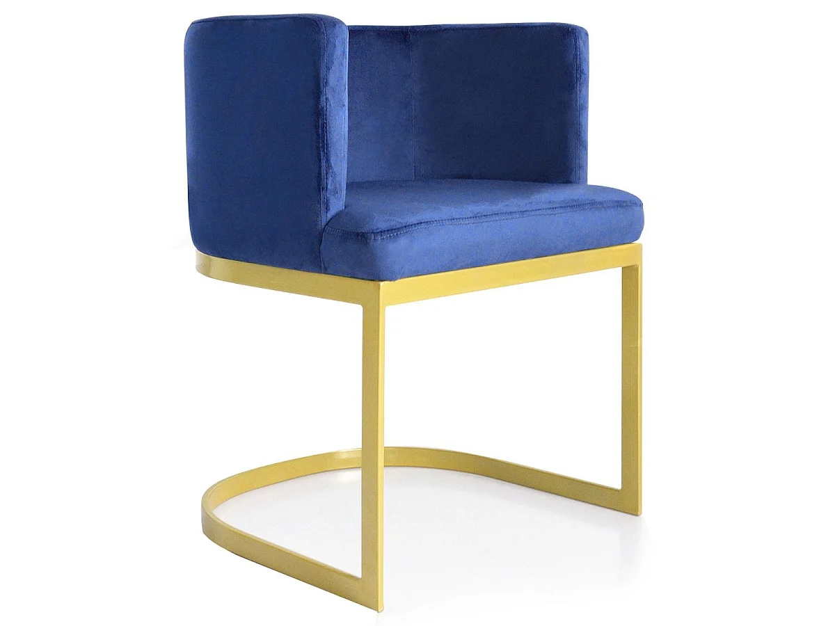 Chaise Design en Velours "Noemy" 75cm Bleu & Or
