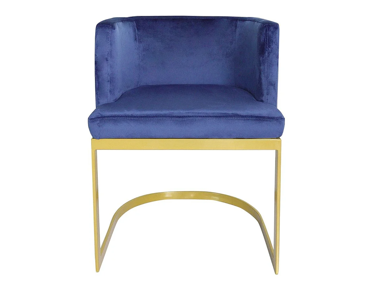 Chaise Design en Velours "Noemy" 75cm Bleu & Or