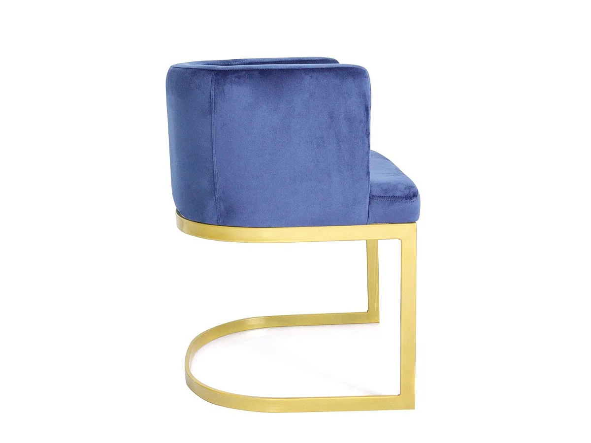 Chaise Design en Velours "Noemy" 75cm Bleu & Or