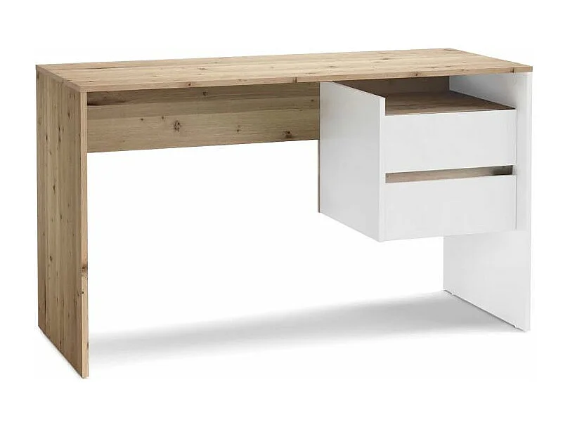 Bureau 2 Tiroirs Design "Paco" 125cm Chêne & Blanc