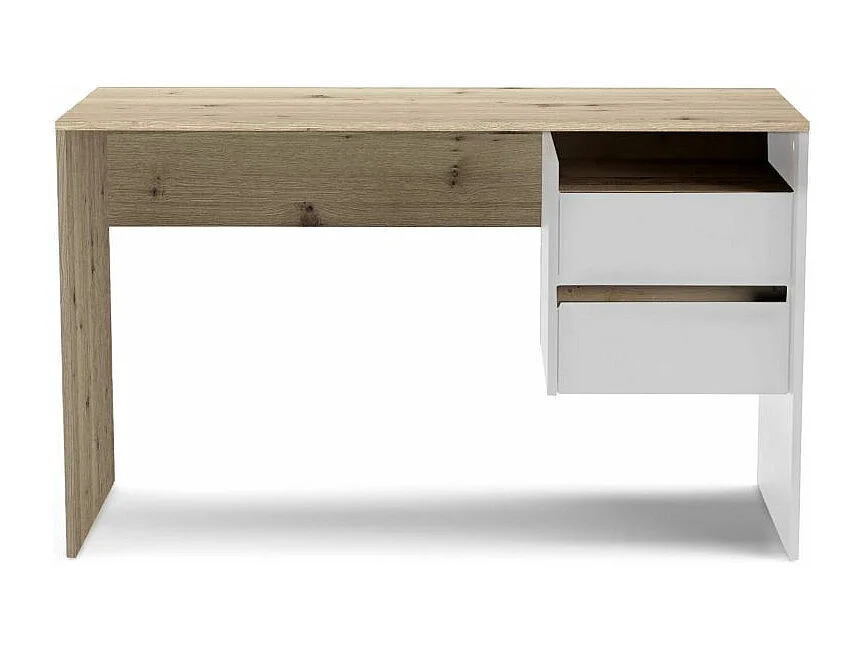 Bureau 2 Tiroirs Design "Paco" 125cm Chêne & Blanc