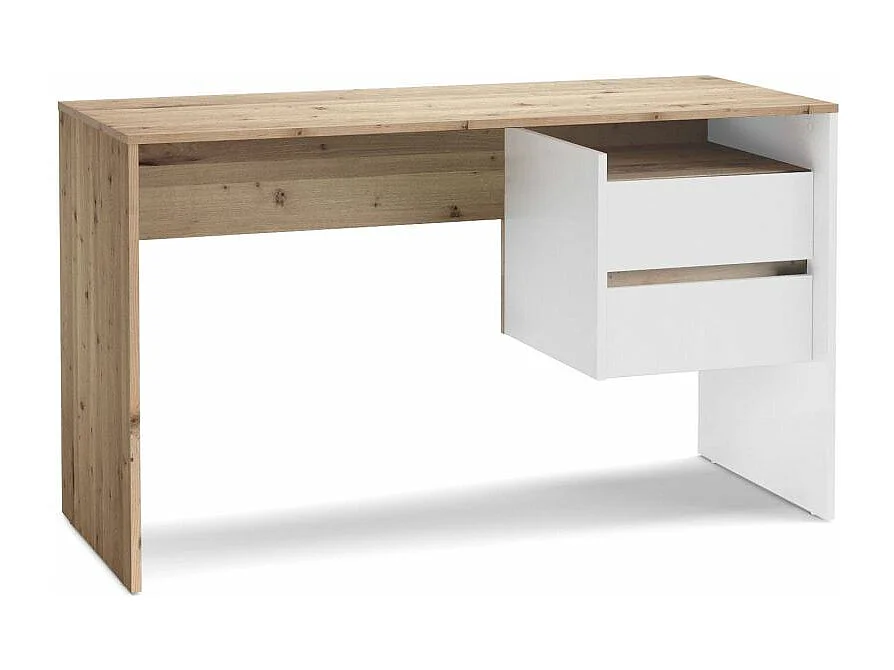 Bureau 2 Tiroirs Design "Paco" 125cm Chêne & Blanc