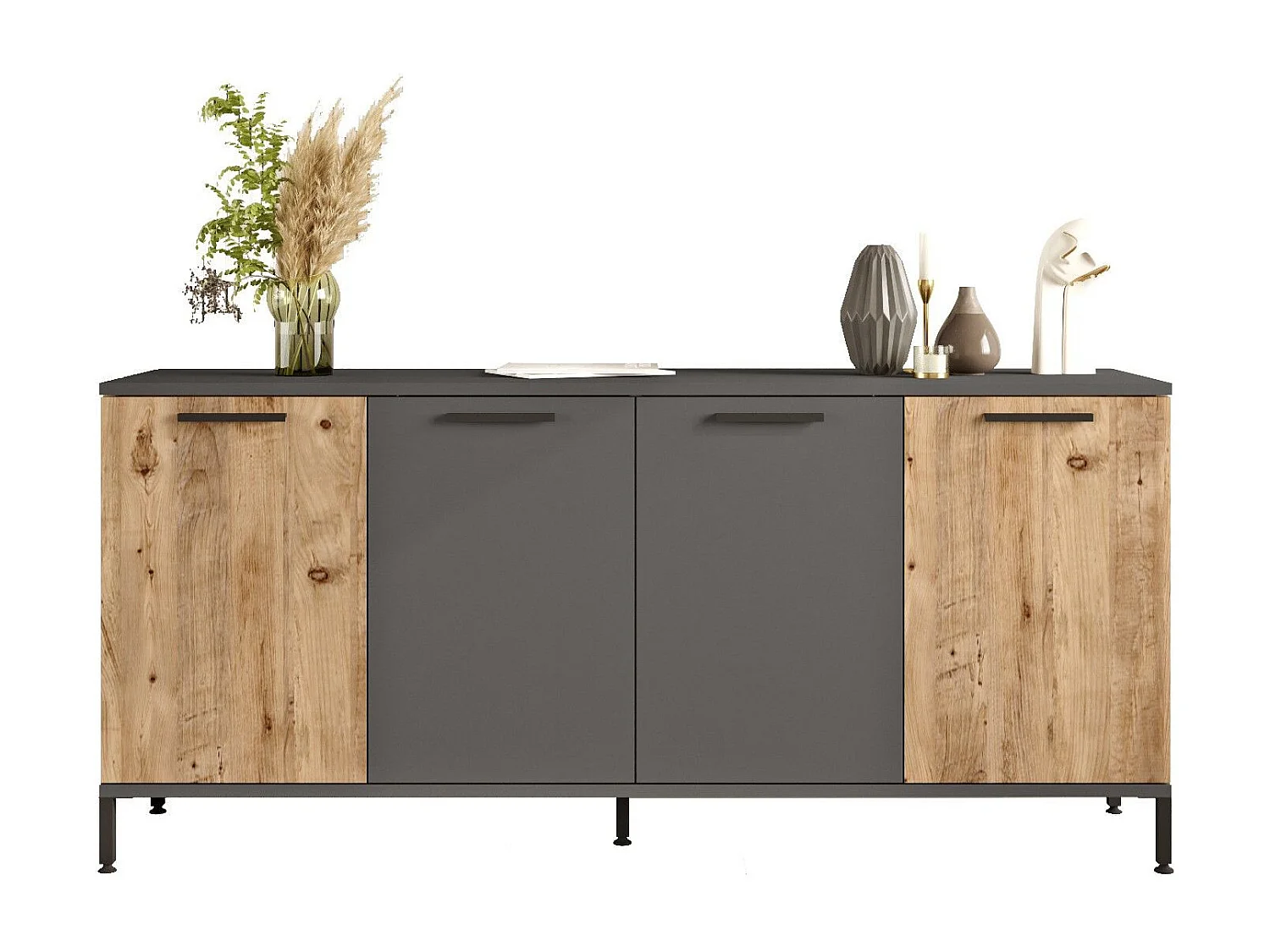 Bureau 2 Tiroirs Design "Paco" 125cm Chêne & Gris