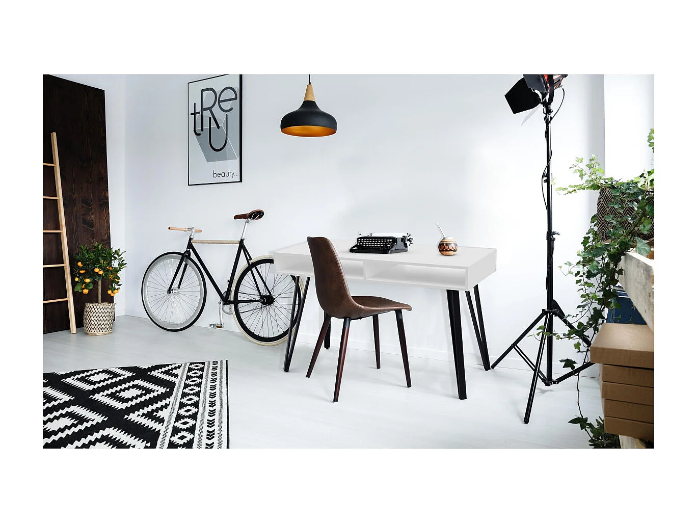 Bureau Design 2 Niches "French" 120cm Blanc