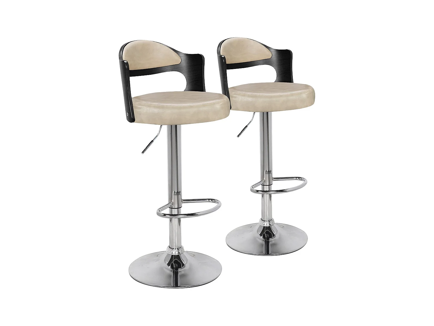 Lot de 2 chaises de bar Ruben Bois Noir & Simili Crème