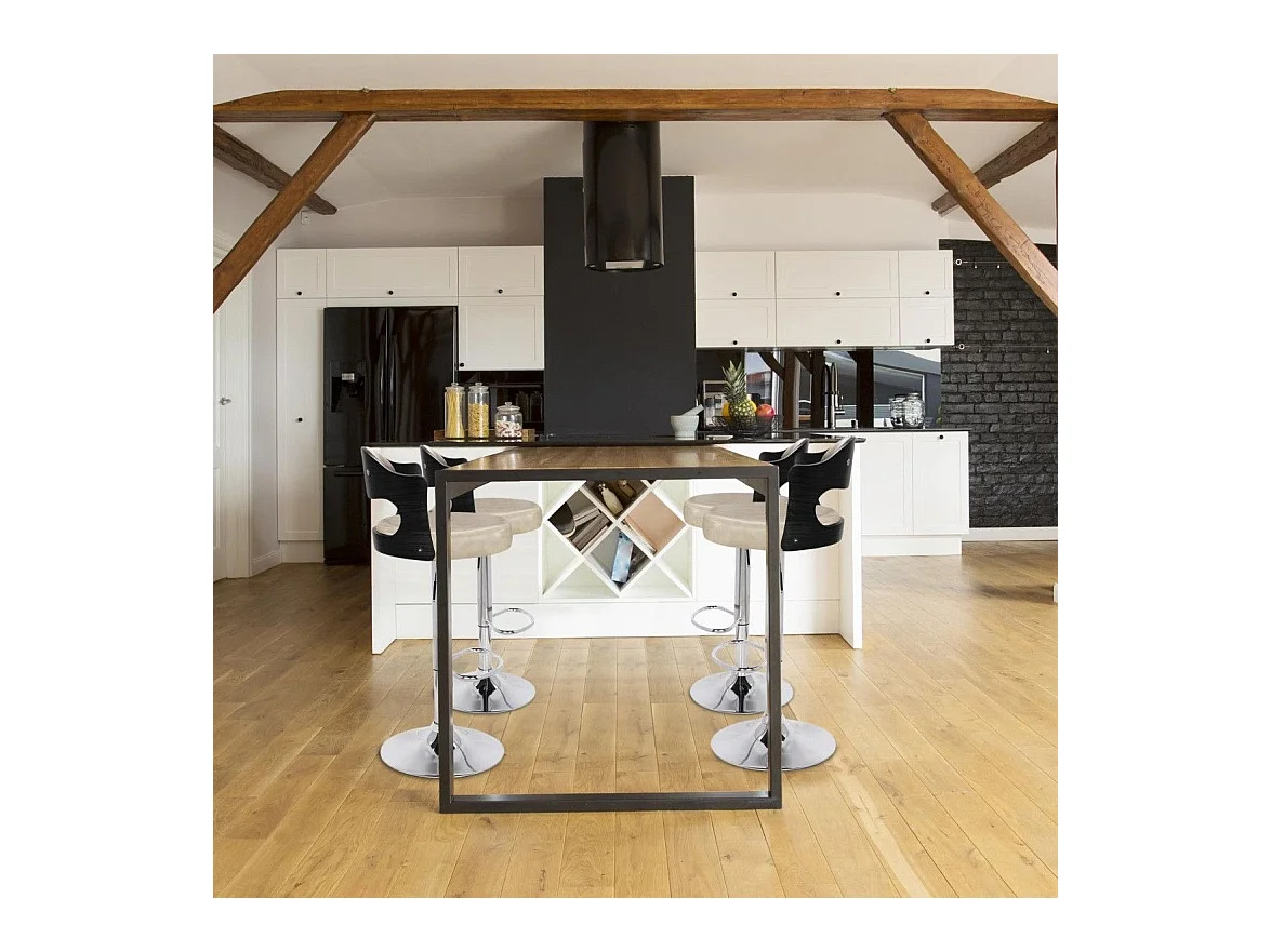 Lot de 2 chaises de bar Ruben Bois Noir & Simili Crème