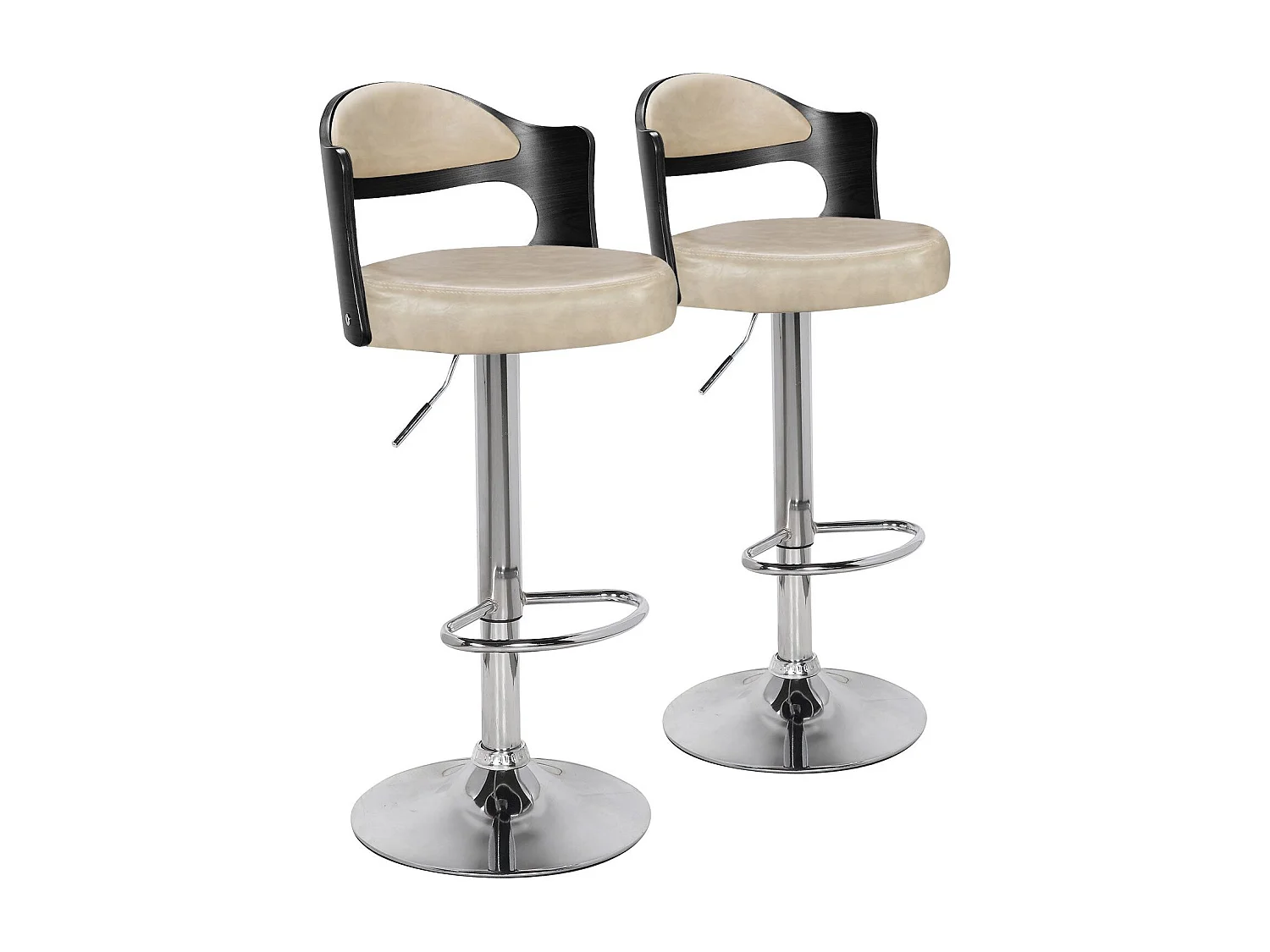 Lot de 2 chaises de bar Ruben Bois Noir & Simili Crème