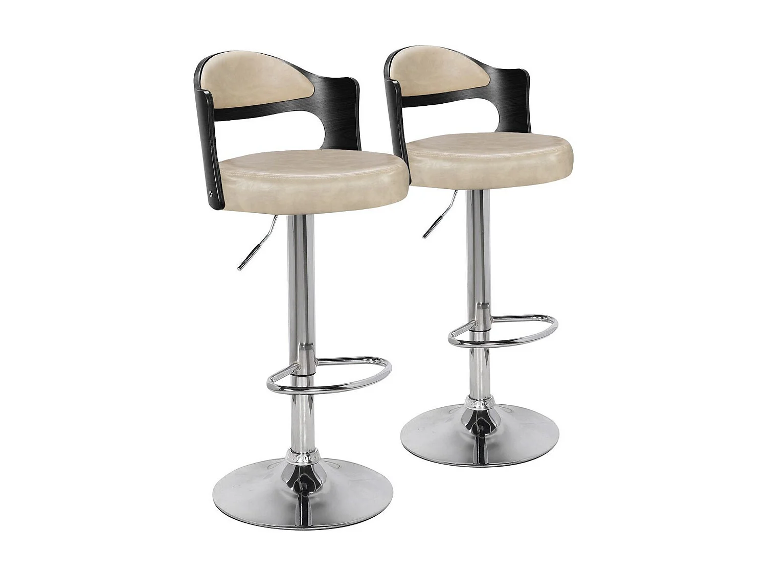 Lot de 2 chaises de bar Ruben Bois Noir & Simili Crème