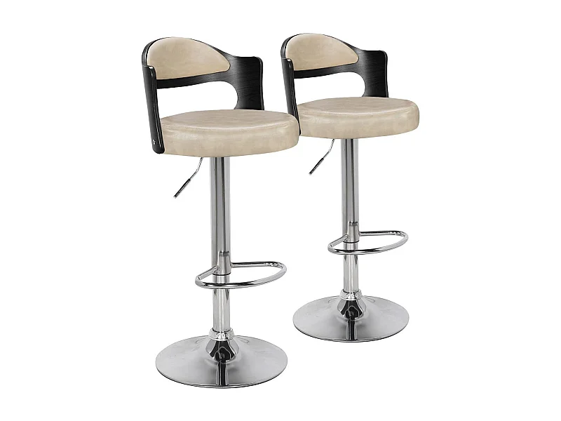 Lot de 2 chaises de bar Ruben Bois Noir & Simili Crème