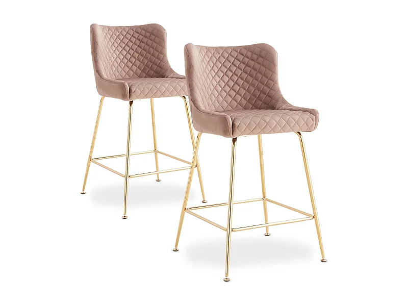 Lot de 2 chaises de bar Bellamy Velours Taupe pieds Or