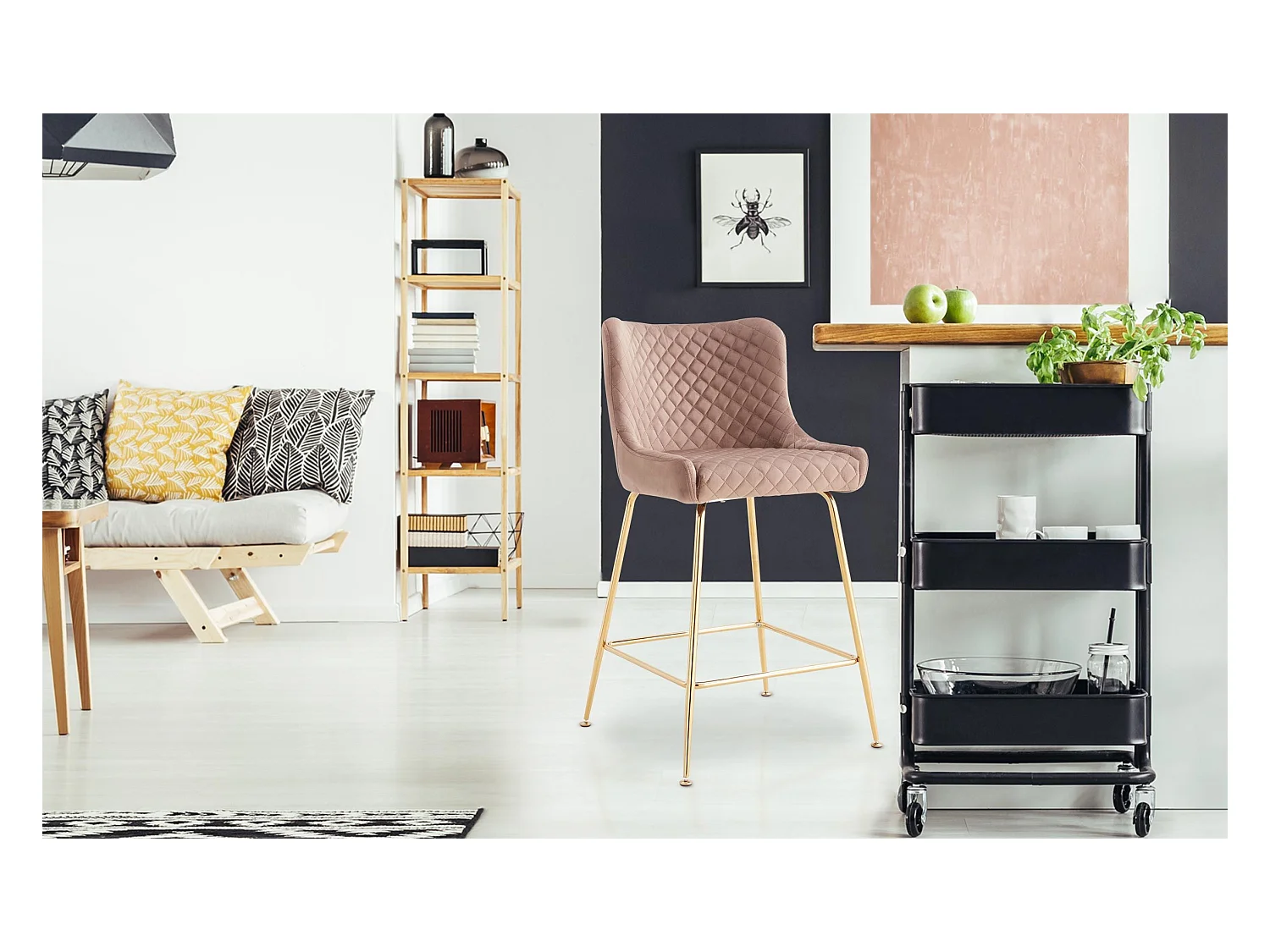 Lot de 2 chaises de bar Bellamy Velours Taupe pieds Or