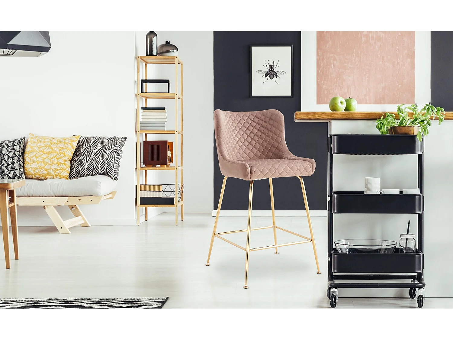 Lot de 2 chaises de bar Bellamy Velours Taupe pieds Or