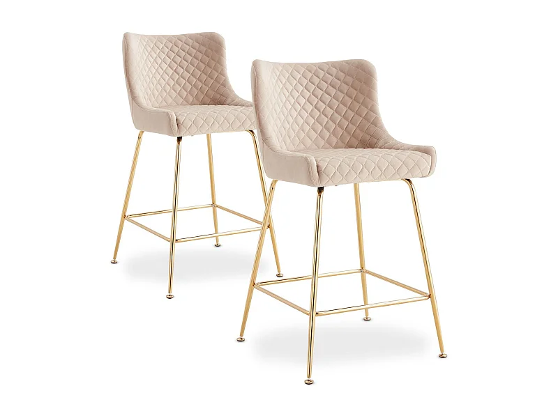 Lot de 2 chaises de bar Bellamy Velours Beige pieds Or