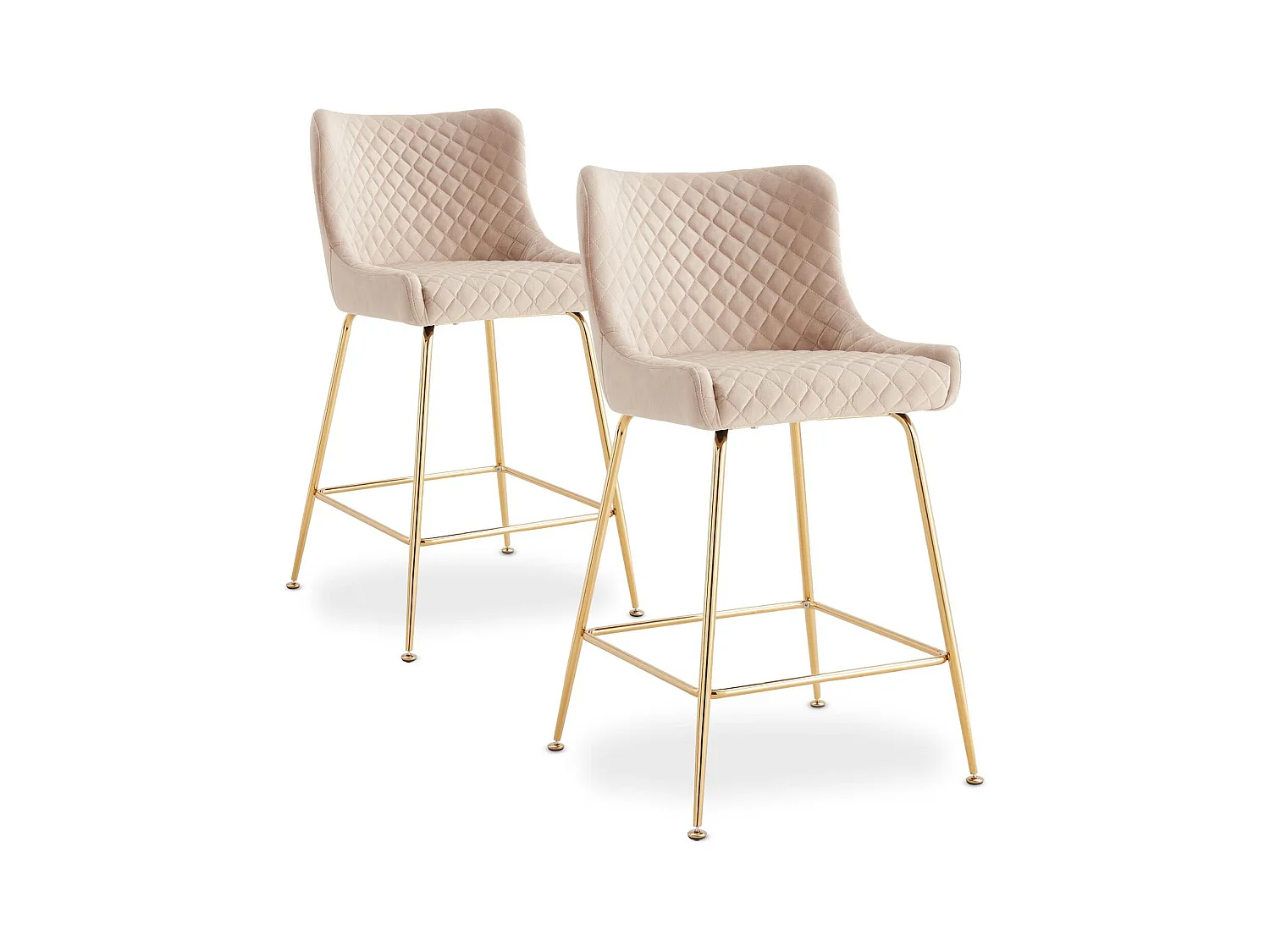 Lot de 2 chaises de bar Bellamy Velours Beige pieds Or