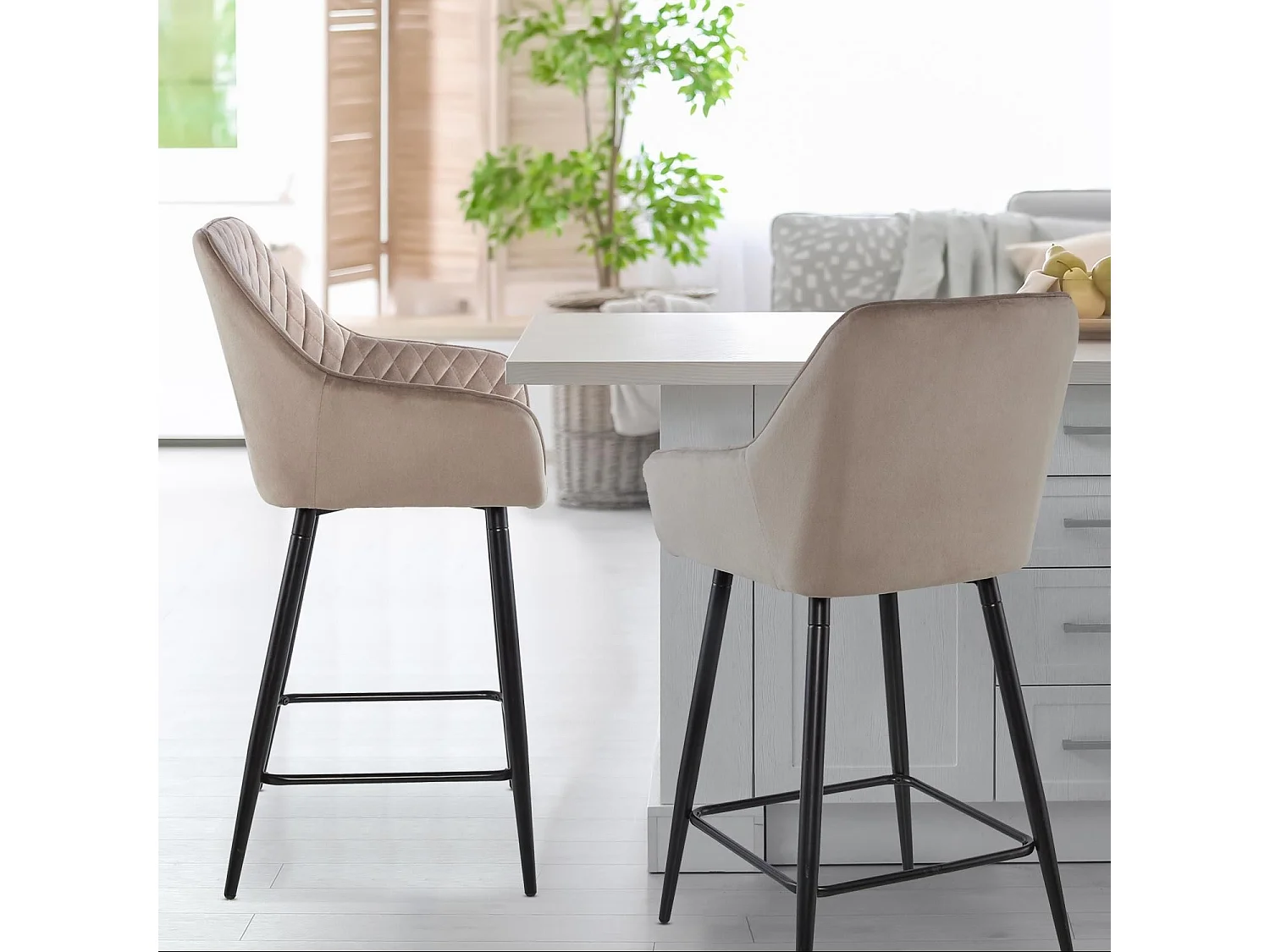 Lot de 2 Chaises de Bar Velours "Onika" 105cm Taupe