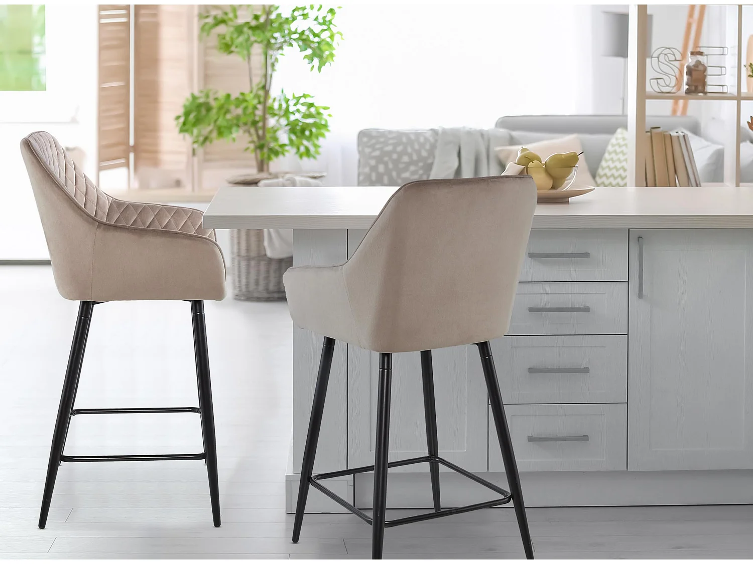 Lot de 2 Chaises de Bar Velours "Onika" 105cm Taupe