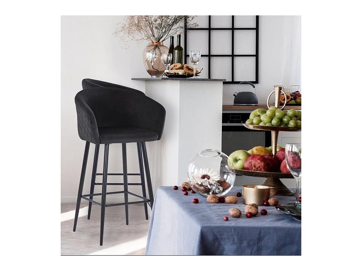 Chaise de Bar en Velours "Kandi" 106cm Noir