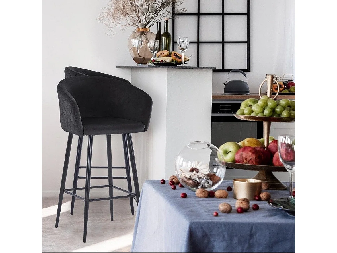 Chaise de Bar en Velours "Kandi" 106cm Noir