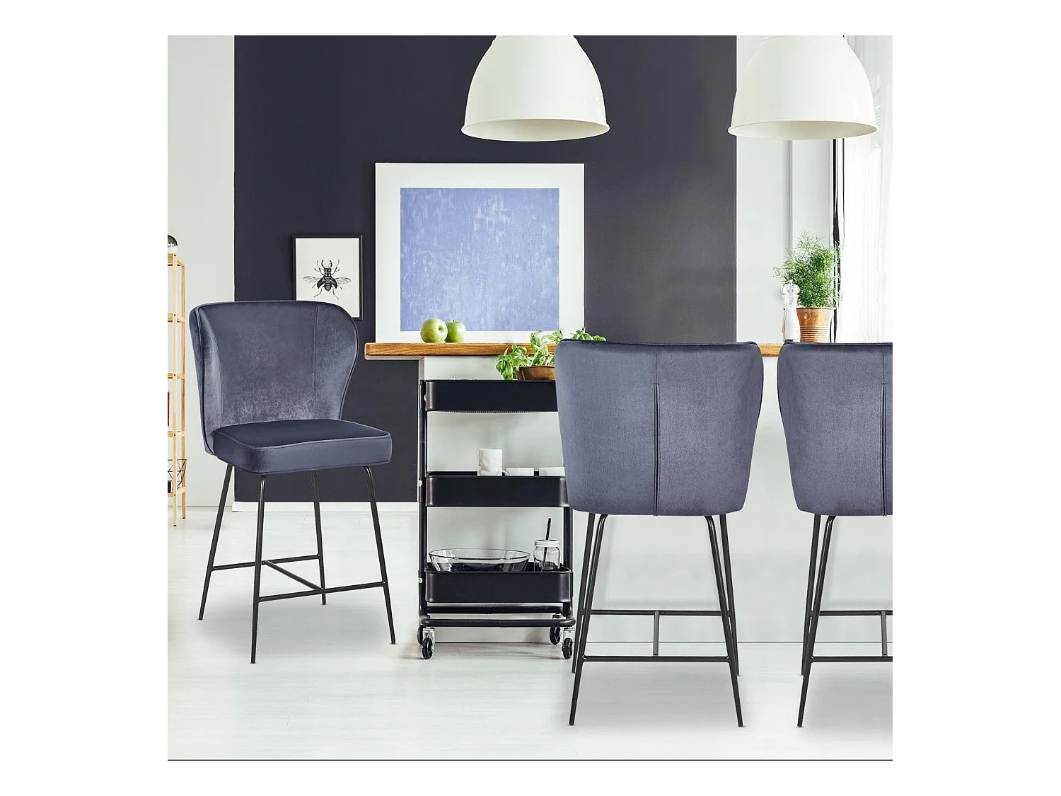 Barhocker aus Samt Design "Elsa" Grau Modern und Bequem