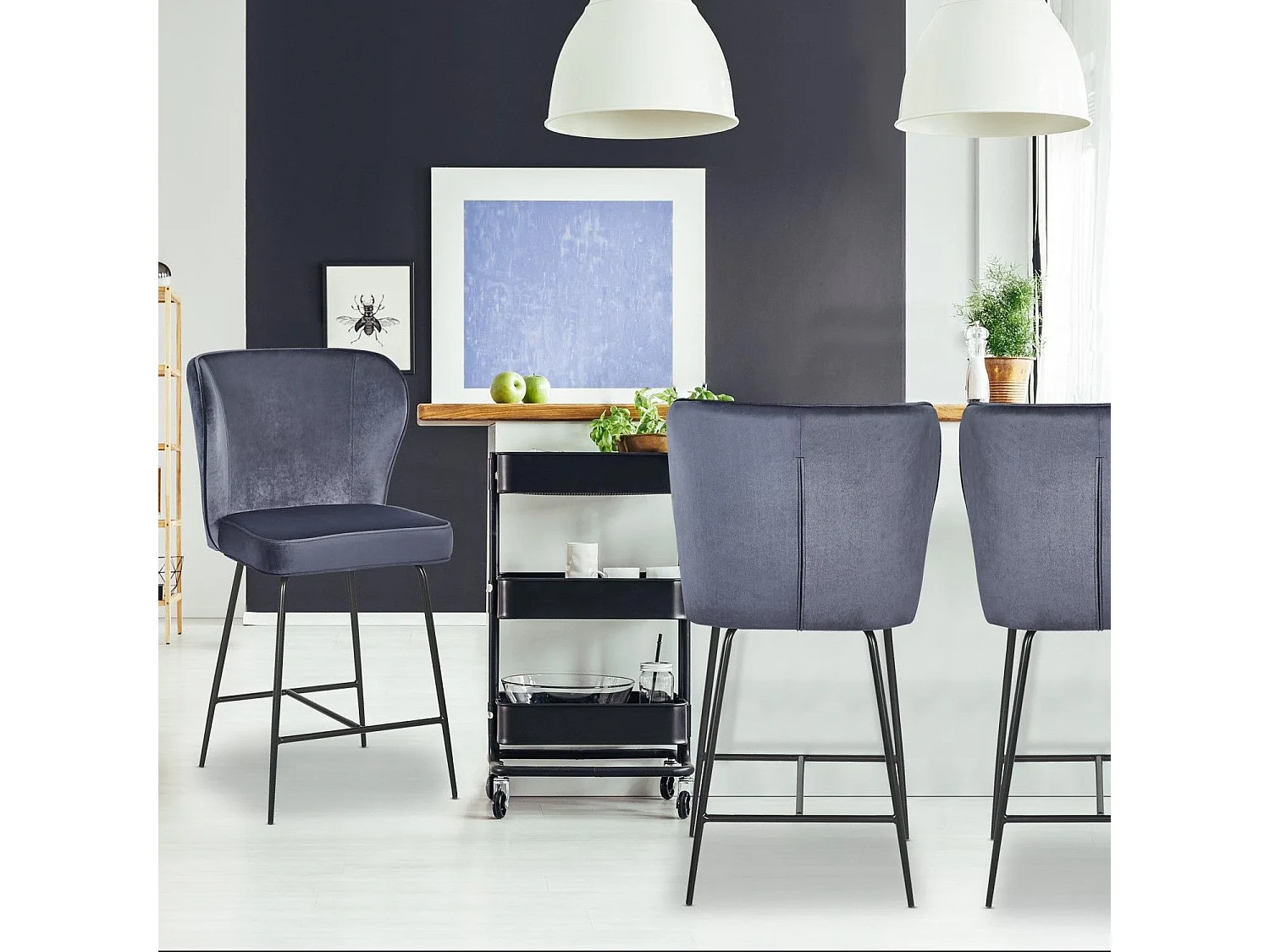 Chaise de Bar Velours Design "Elsa" 100cm Gris