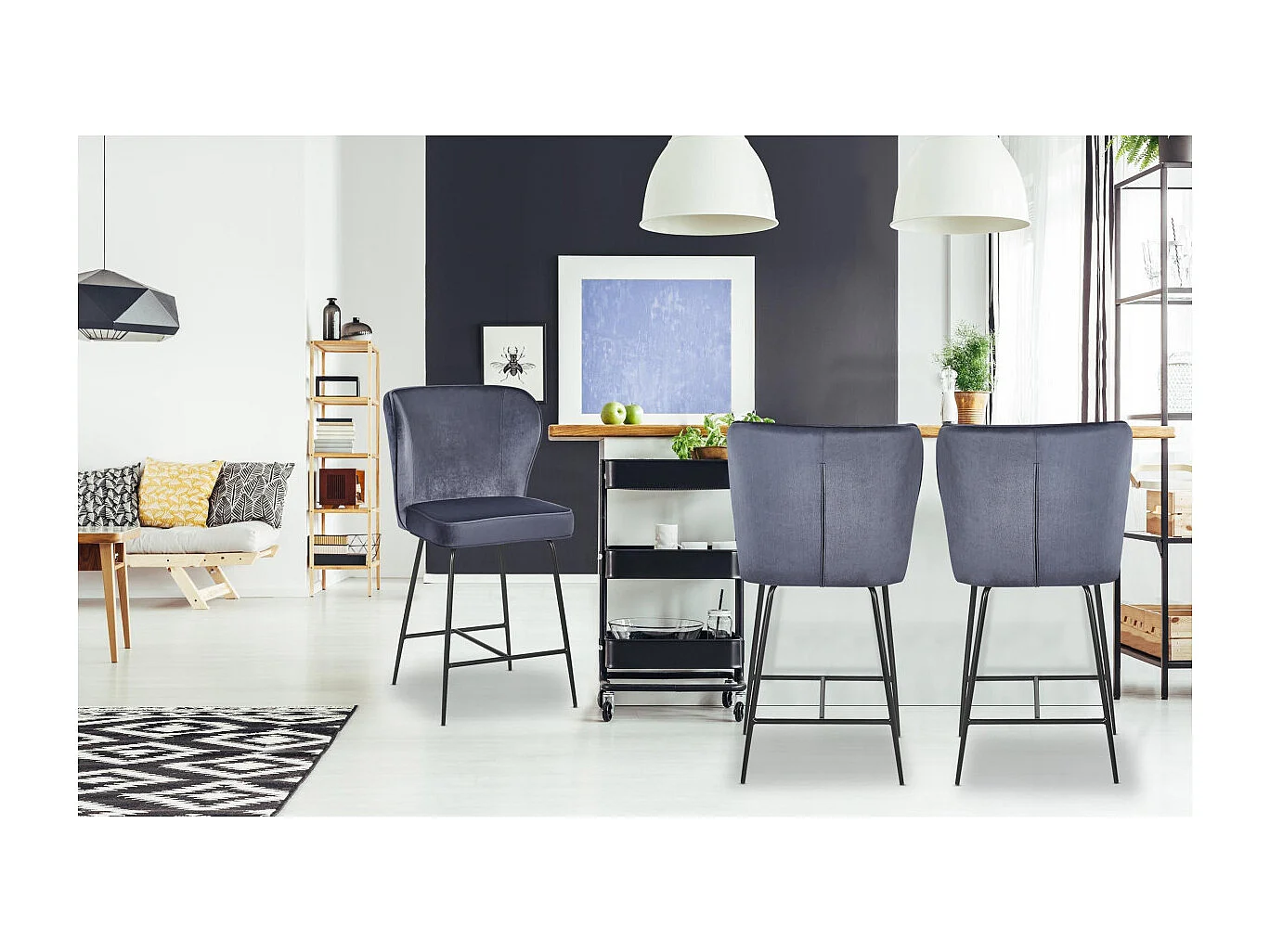 Barhocker aus Samt Design "Elsa" Grau Modern und Bequem