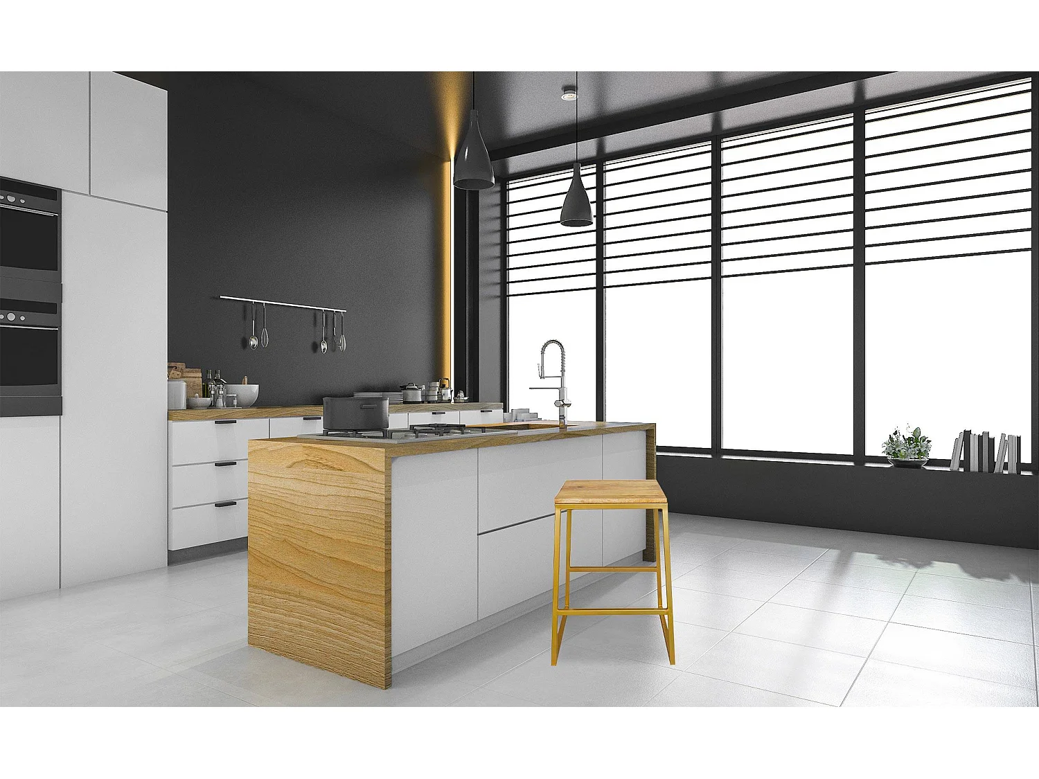 Tabouret de bar Portheal Métal or et Bois