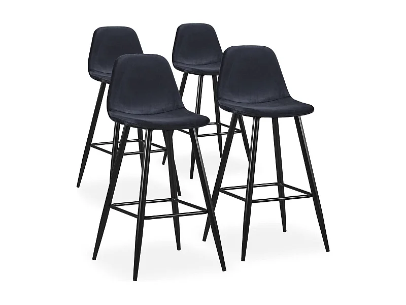 Lot de 4 chaises de bar Jody Velours Noir