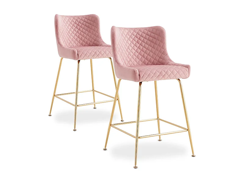 Lot de 2 chaises de bar Bellamy Velours Rose pieds Or
