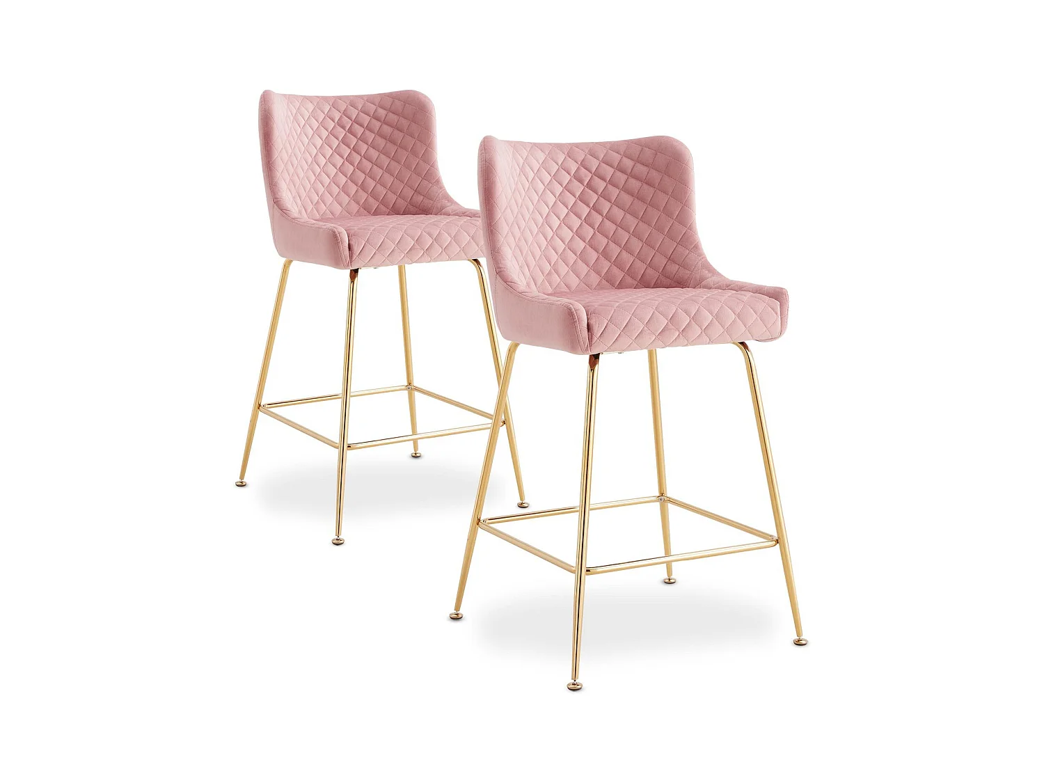 Lot de 2 chaises de bar Bellamy Velours Rose pieds Or