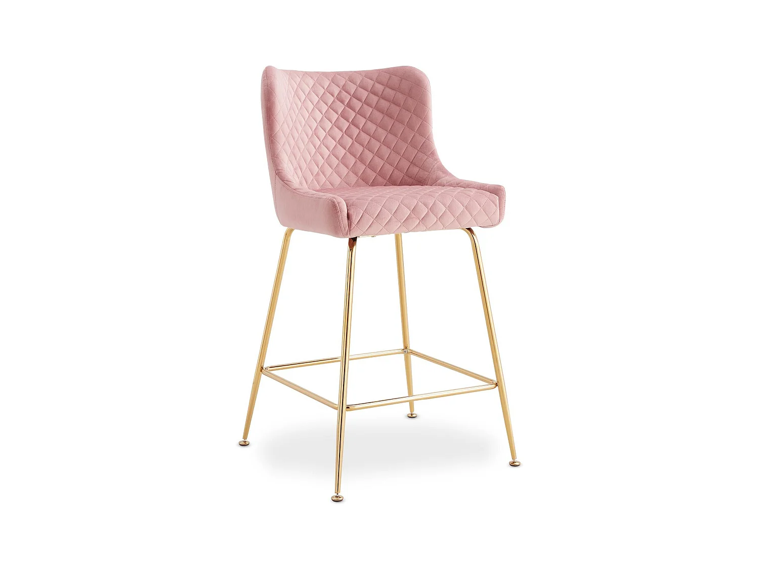 Lot de 2 chaises de bar Bellamy Velours Rose pieds Or