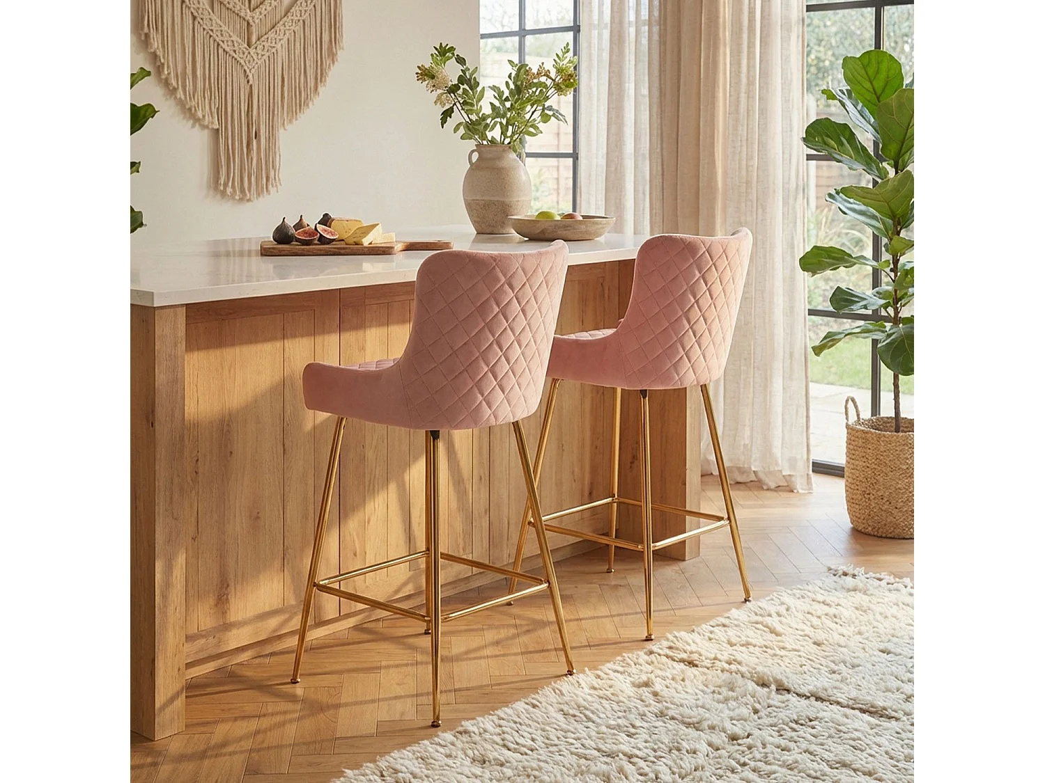 Lot de 2 Chaises de Bar Design "Amyra" 91cm Rose