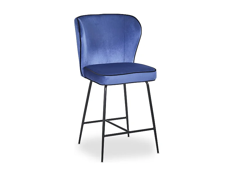 Barkruk van Velours Design "Elsa" Blauw Modern met Zwarte Metalen Poten