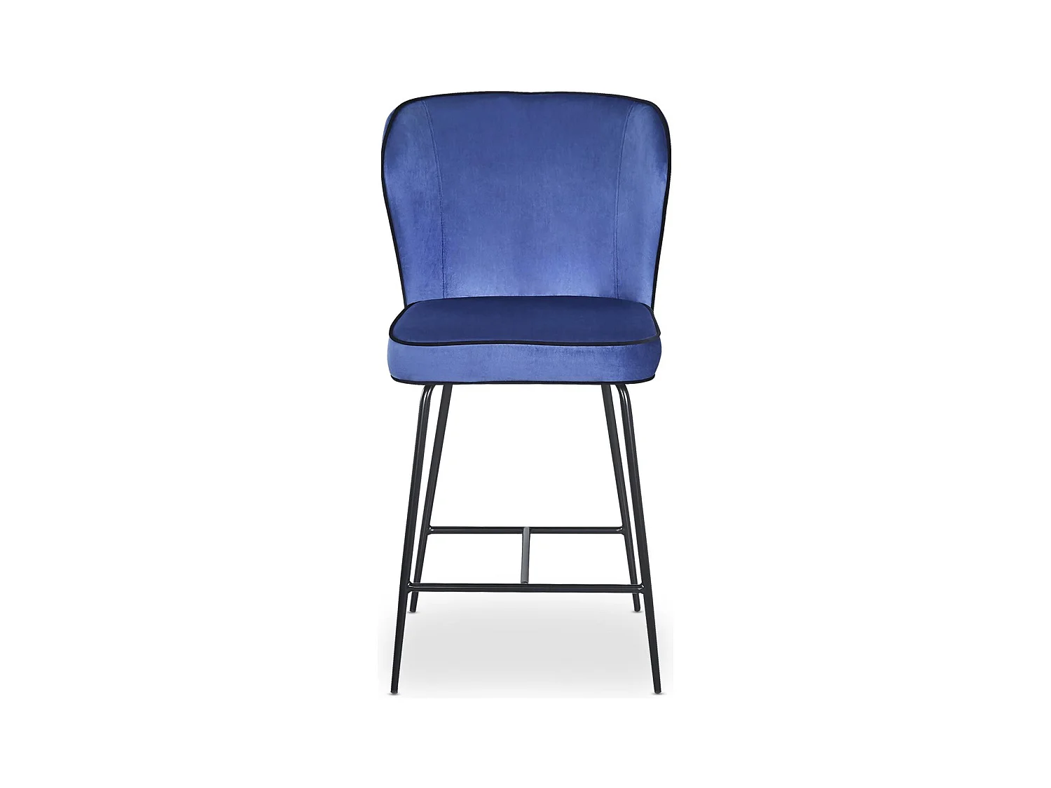 Taboret Barowy z Weluru Design "Elsa" Niebieski Nowoczesny z Czarnymi Metalowymi Nogami