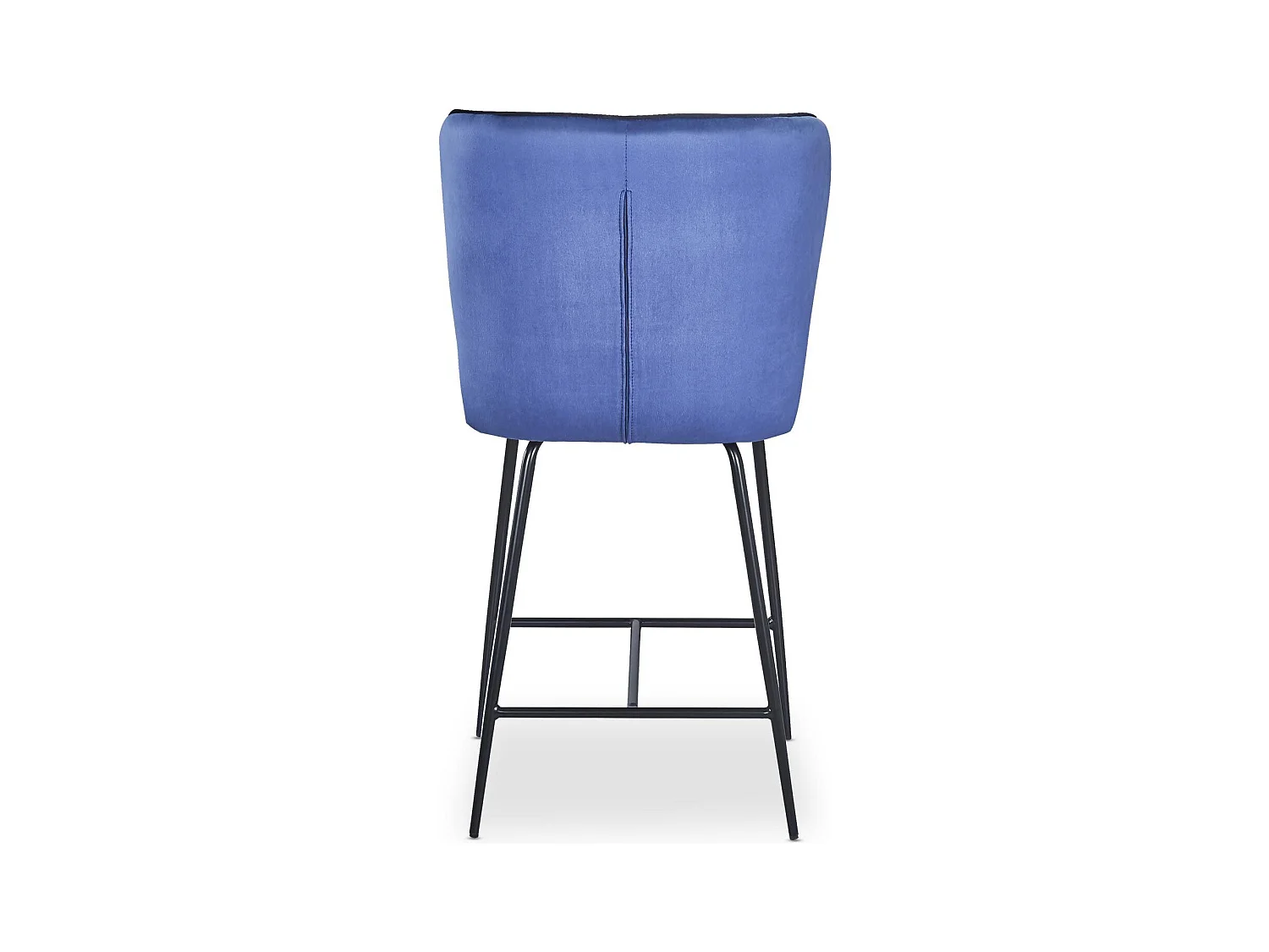 Taboret Barowy z Weluru Design "Elsa" Niebieski Nowoczesny z Czarnymi Metalowymi Nogami