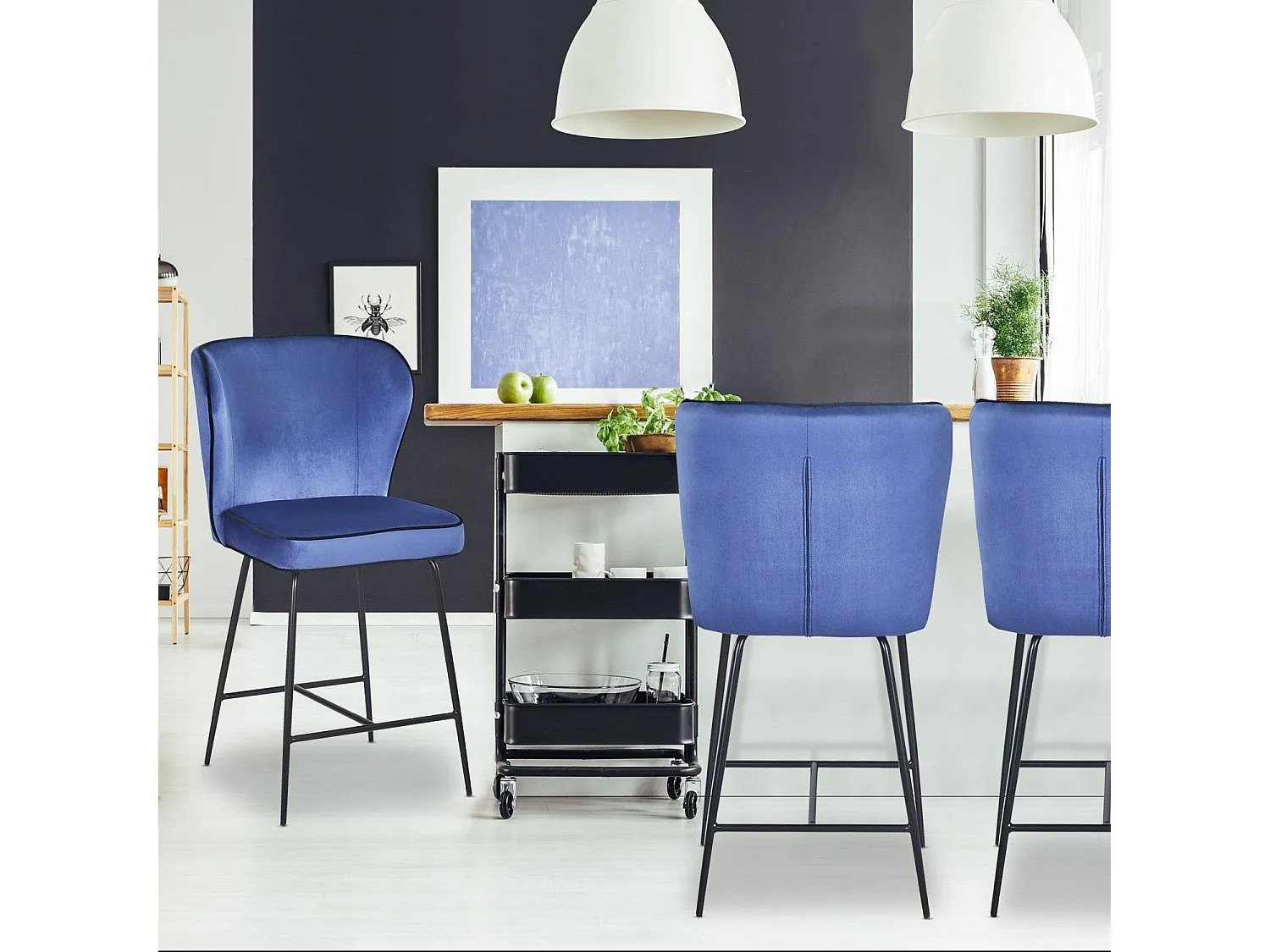 Chaise de Bar Velours Design "Elsa" 100cm Bleu