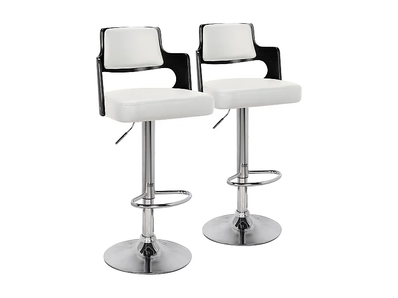Lot de 2 chaises de bar Russel Bois Noir & Simili Blanc