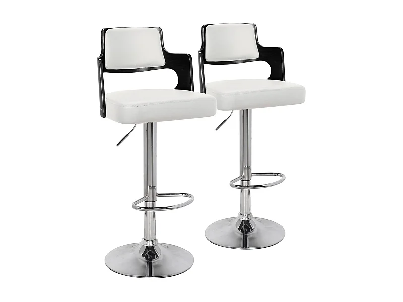 Lot de 2 chaises de bar Russel Bois Noir & Simili Blanc