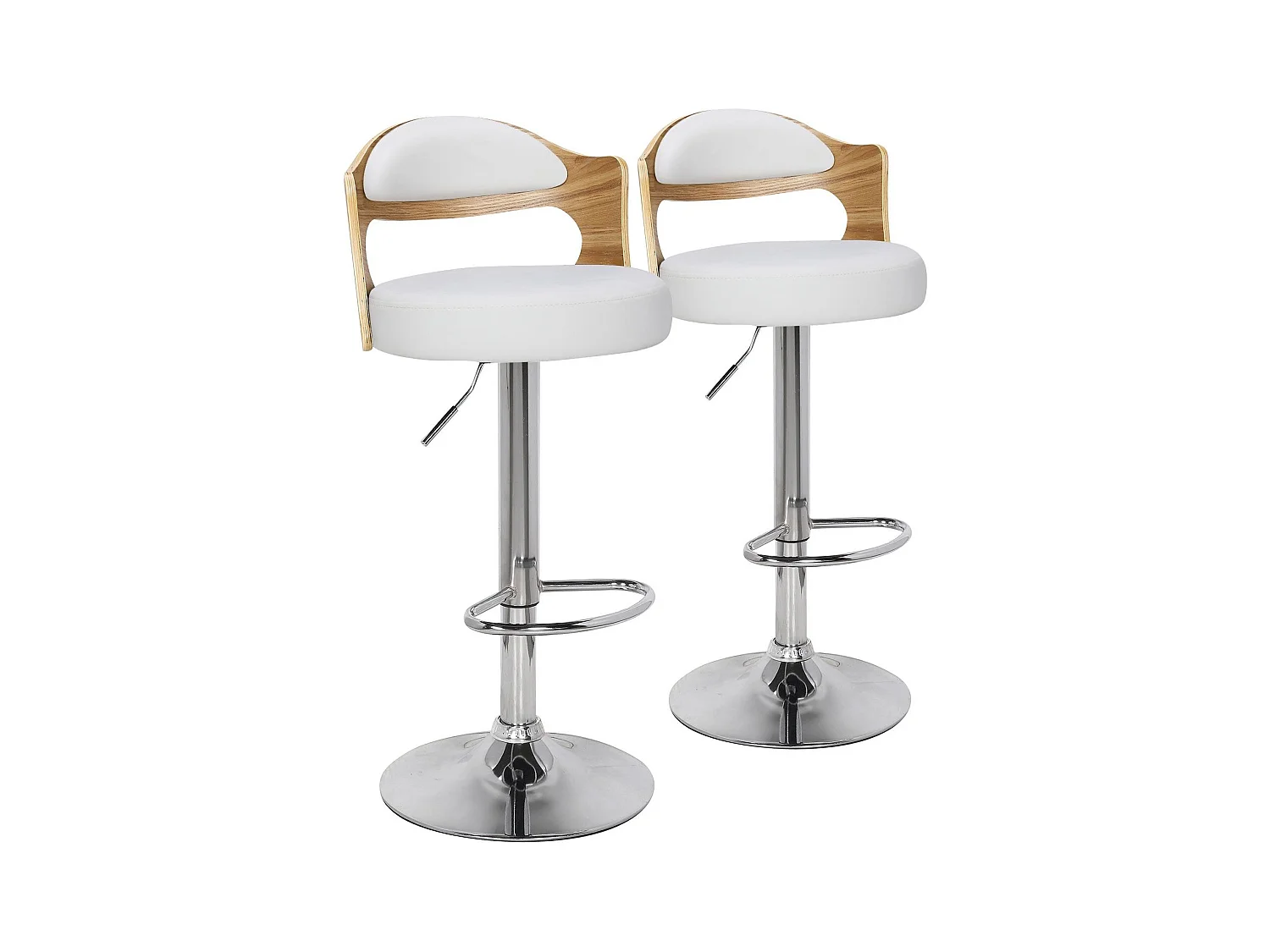 Lot de 2 Tabourets de Bar "Omina" 90-110cm Chêne Clair & Blanc