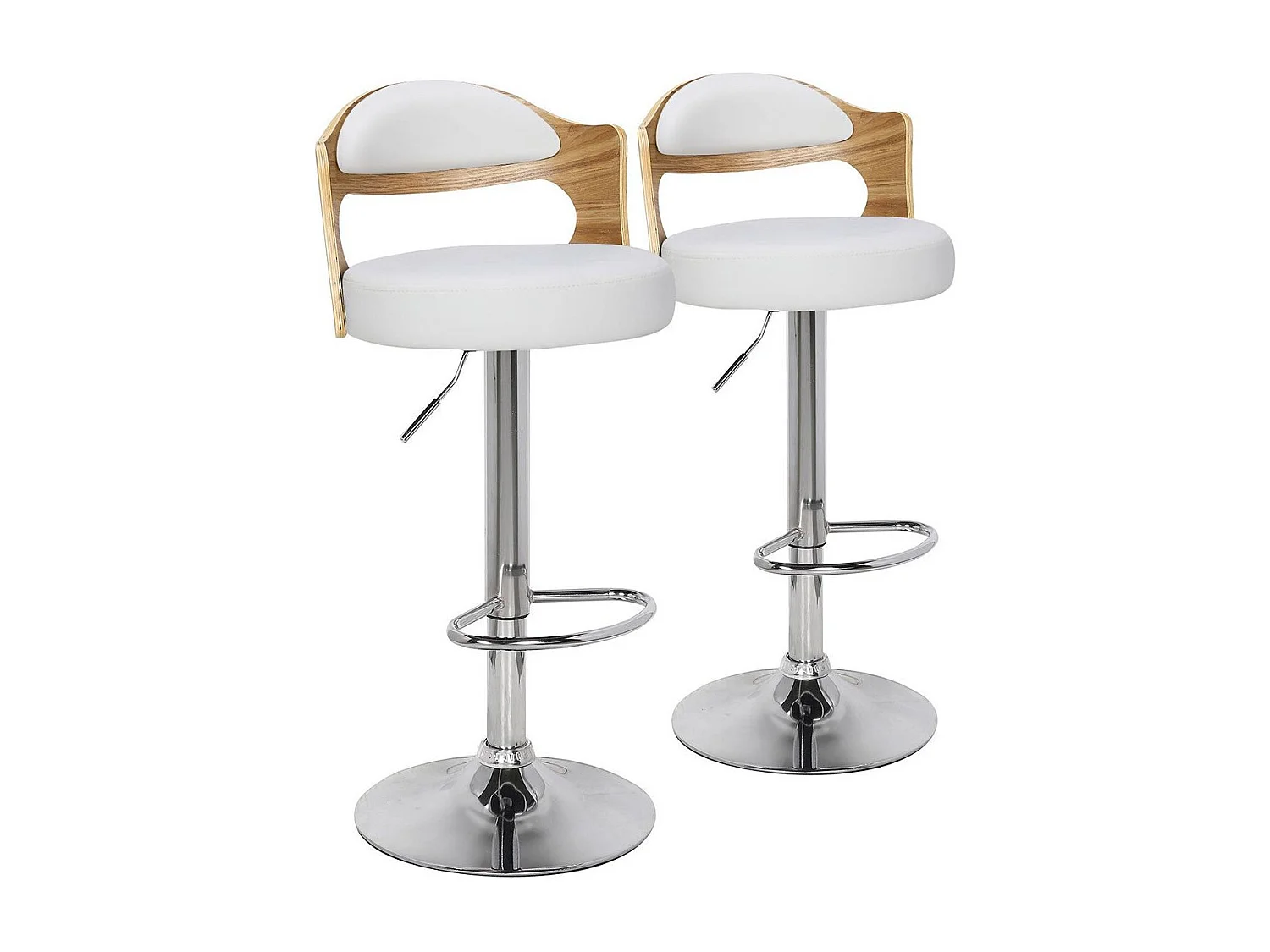 Lot de 2 Tabourets de Bar "Omina" 90-110cm Chêne Clair & Blanc