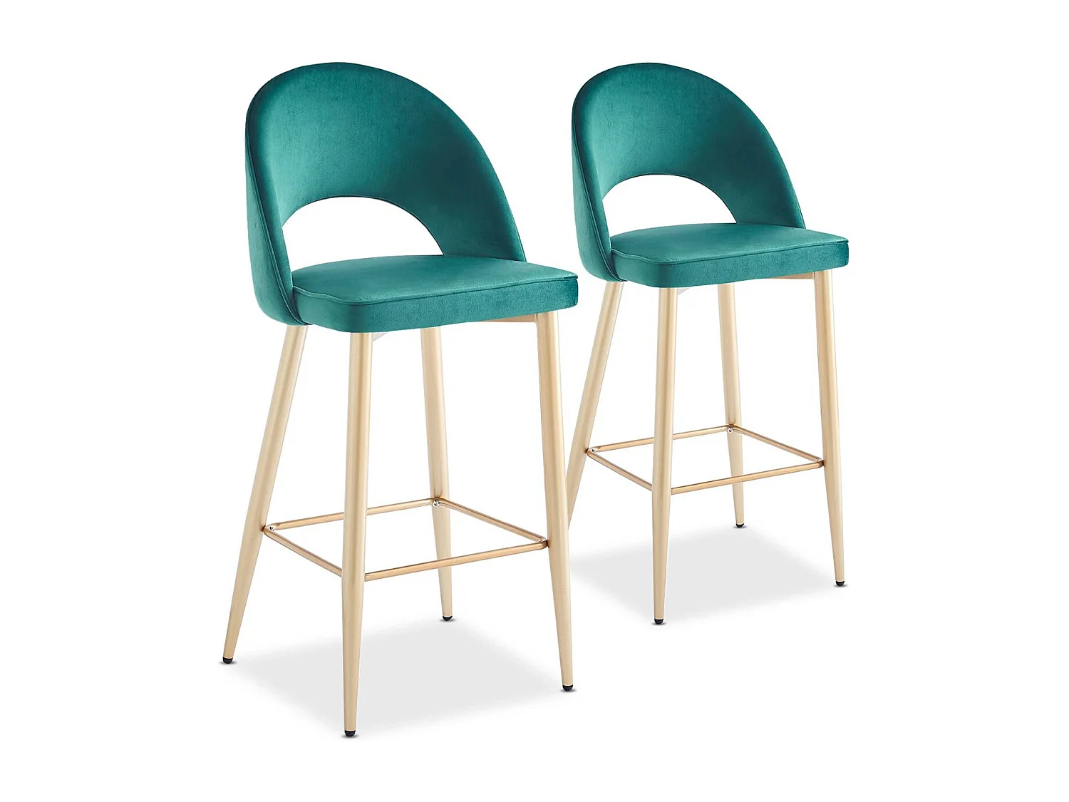 Lot de 2 chaises de bar modernes Kolian Pieds Or et Velours Vert