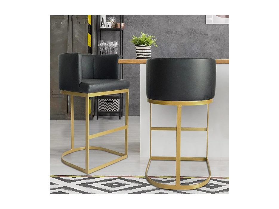Design Barhocker "Noemy" Schwarz 100cm Kunstleder Goldfarbenes Metall